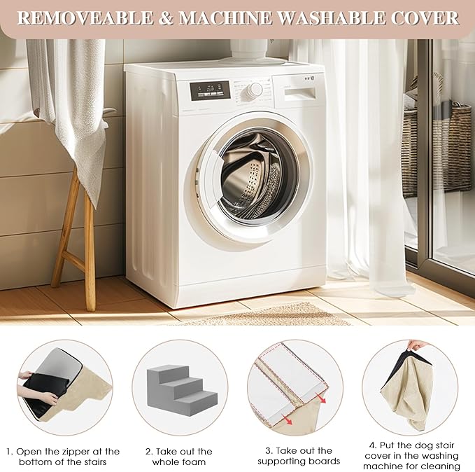 GGIB Dog Stairs for Small Dogs Pet Stairs for Sofa Couch Dog Ramp Pet Steps with Removable Washable Cover, Beige, 22" H, 5-Step-PawvioPets