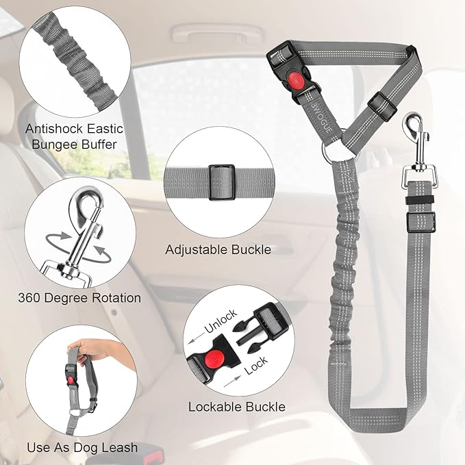 BWOGUE Pet Dog Cat Seat Belts, Car Headrest Restraint Adjustable Safety Leads Vehicle Seatbelt Harness (1 Pack)-PawvioPets