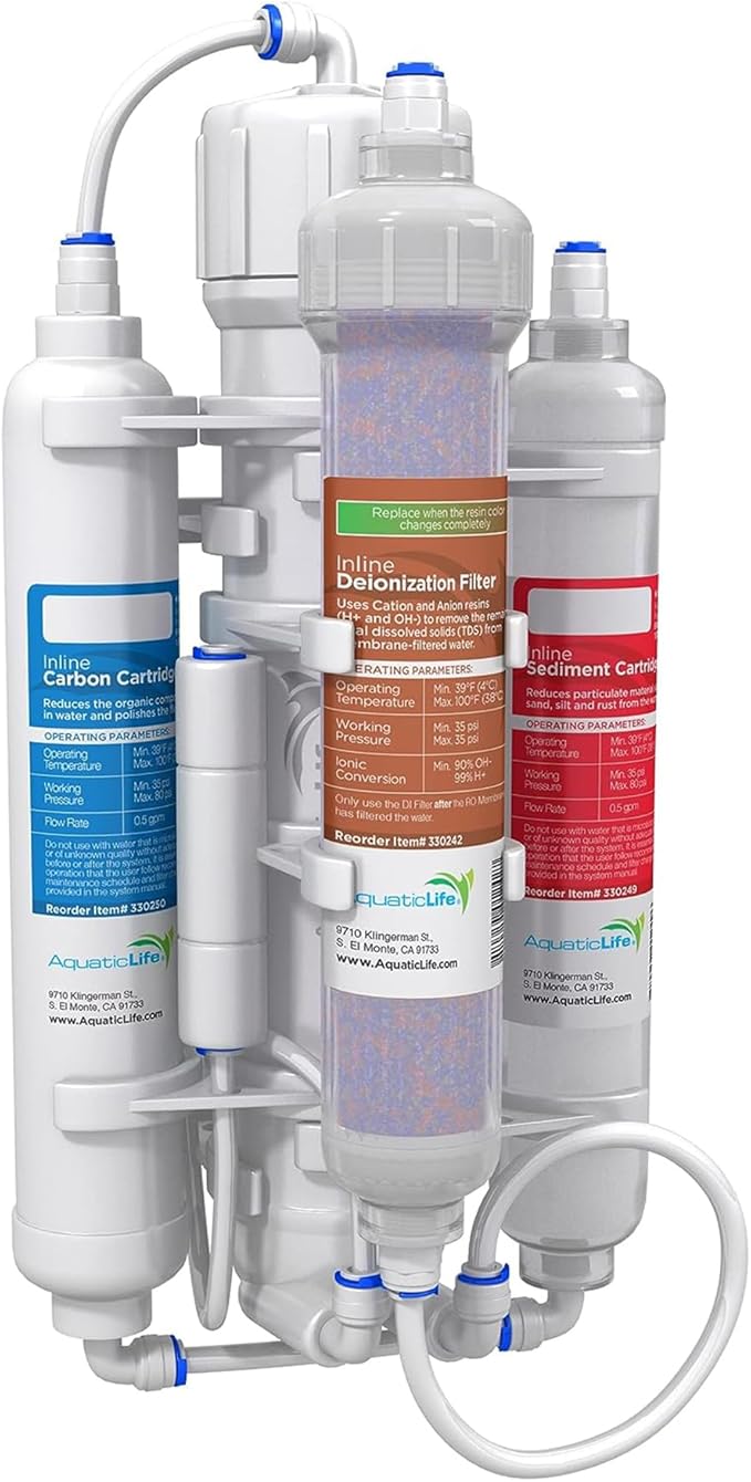 Aquatic Life RO Buddie 4-Stage Reverse Osmosis Deionization Water Filter System RO/DI Filtration Units for Aquarium, 50 GPD-PawvioPets
