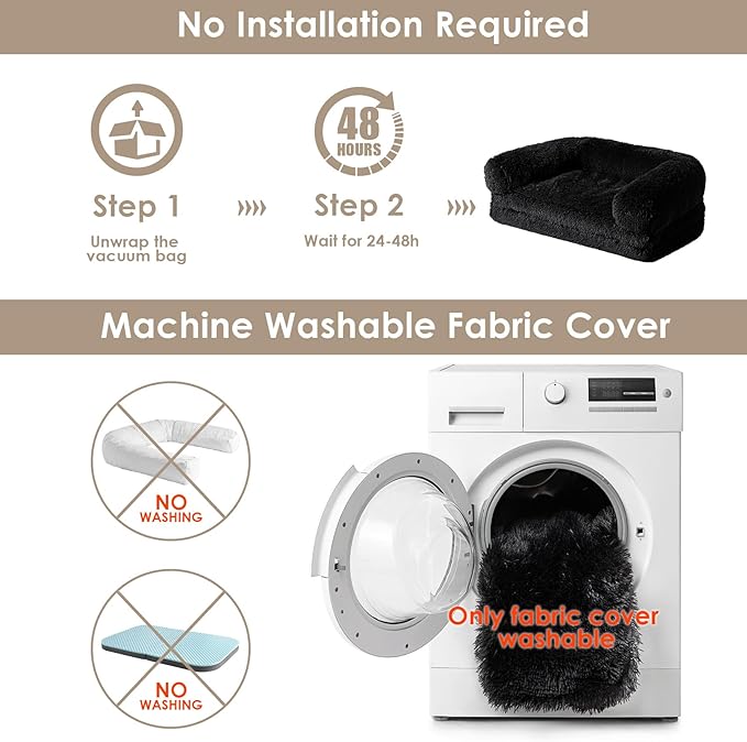 EHEYCIGA Foldable XXL Dog Bed, Faux Fur Fluffy Pet Couch Bed for Extra Large Dogs, Orthopedic Calming Memory Foam Big Pet Bed, Washable Soft Pet Sofa Bed with Non-Slip Bottom, Black, 54"x38"x7.5"-PawvioPets