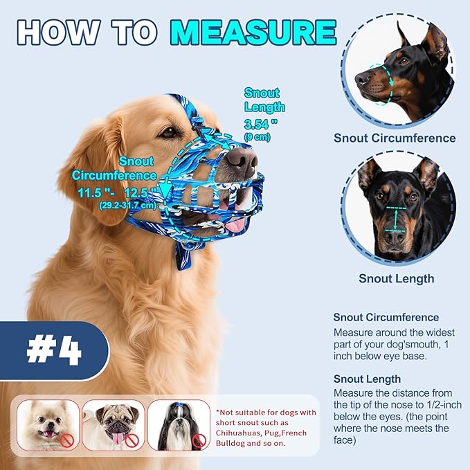 Basket Muzzle to Prevent Biting, Dog Muzzle for Large Medium Small Dogs Allows Panting Drinking Anti Chewing, Perfect for Grooming Trimming Training and Aggressive Reactive Dogs (Blue, Size 4)-PawvioPets