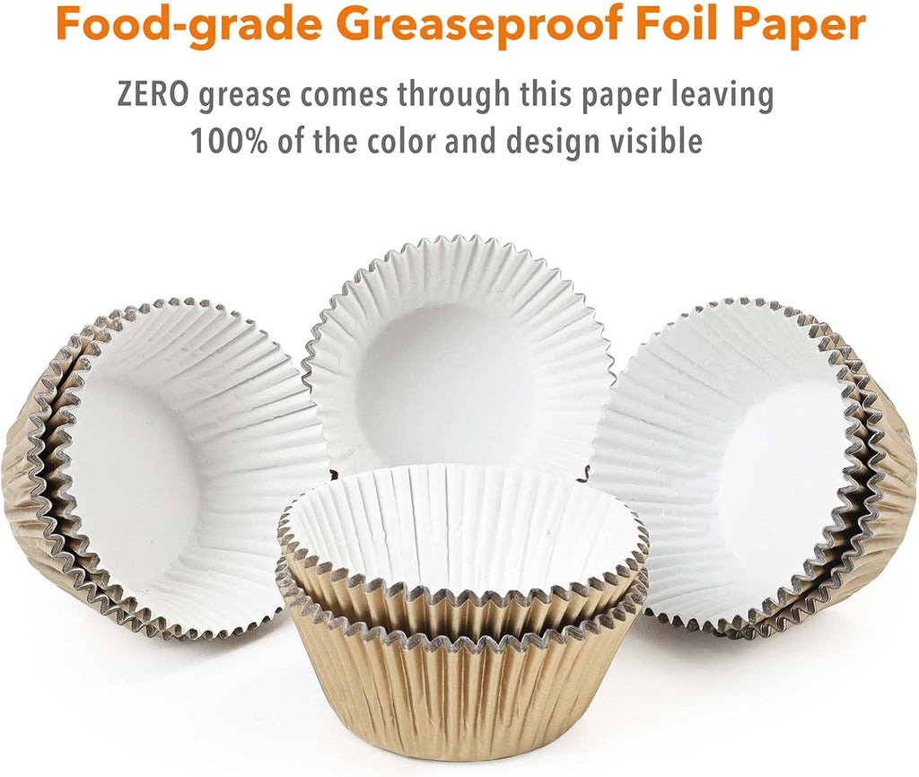 Gifbera Natural Metallic Foil Cupcake Liners - Standard Size Baking Cups Muffin Liners Paper for Celebration, 200-Count