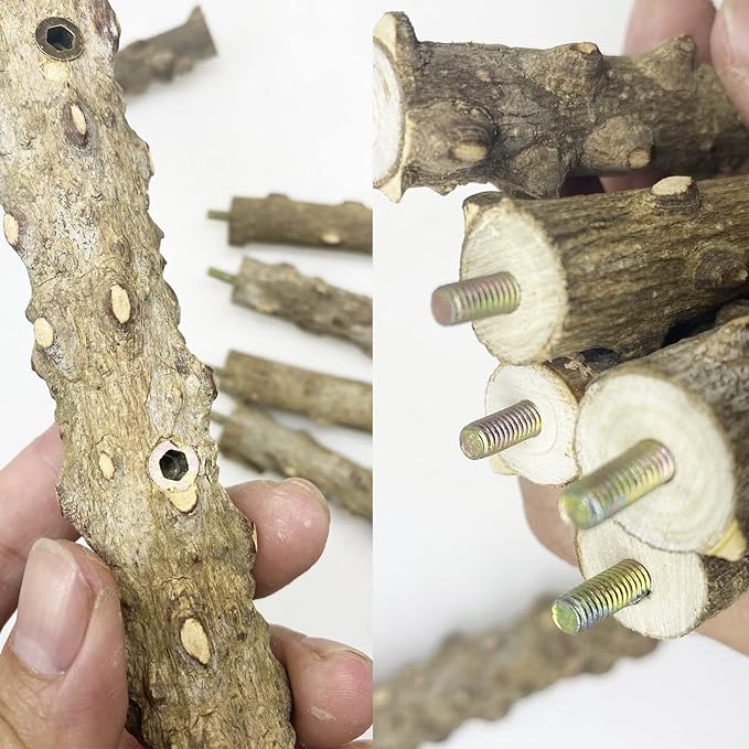 Allazone 3 PCS Nature Wood Bird Ladder Perch Nature Wood Stand Parrot Chew Toy Cage Hanging Pet Cage Bird Climbing Step Ladders for Small Animal-PawvioPets