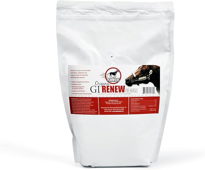 GI Renew, Probiotics for Equine, Immune and Appetite Stimulation, Prebiotics, Digestive Enzymes | Horse Supplement Providing Ulcer Relief and Organic Toxin Binder, 5 LB Pouch-PawvioPets