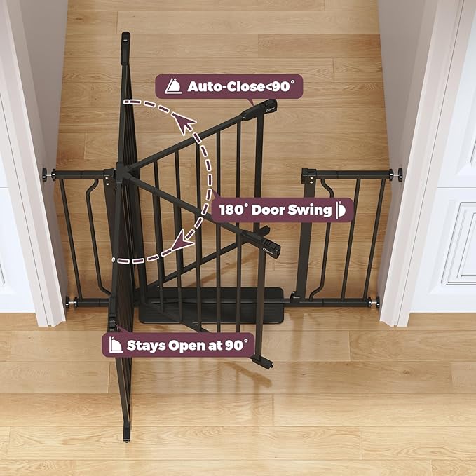 34" Extra Tall Baby Gate for Stairs, Auto Close Stroller Friendly Dog Gate Indoor for Doorways, Pressure Mounted 29"-51" W Baby Gate, Easy Walk Through Gate for Children & Pets, Black-PawvioPets
