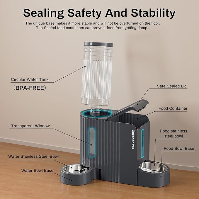 Gardner Pet Automatic Gravity Cat Food Feeder and Water Dispenser Stainless Steel Two-in-One Set Large Capacity Dispenser for Pets Dogs, Puppies, Kittens, Rabbits-PawvioPets