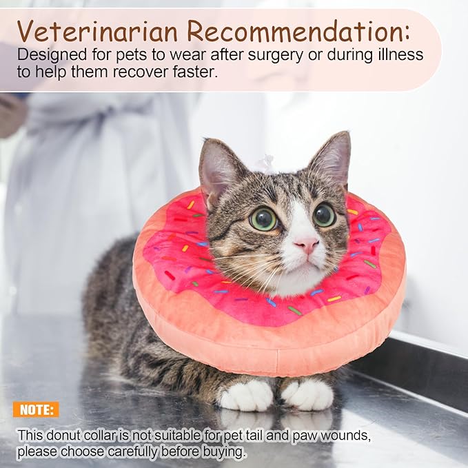 BEAUTYZOO Cat Cone Collars Soft, Cat Recovery E Collars After Surgery to Stop Licking, Adjustable Elizabeth Circle Collar Cute Pet Donut Pillow for Cats Kitten Small Dogs, Pink S-PawvioPets