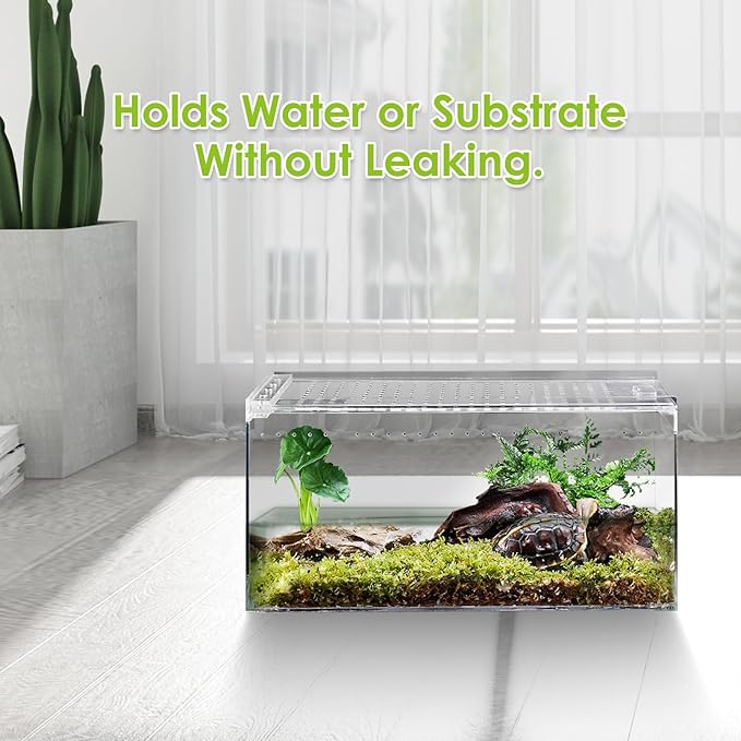 Acrylic Reptile Terrarium Enclosure 9.8" x 5.9" x 5.9" Magnetic Tarantula Breeding Box Transparent Insect Habitat for Jumping Spider Hermit Crab Lizard Sling Isopods Horned Frog Snake Gecko-PawvioPets