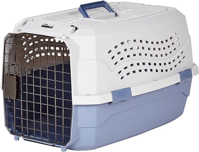 Amazon Basics 2-Door Top-Load Hard-Sided Dogs, Cats Pet Travel Carrier, Gray & Blue, 22.8"L x 15.0"W x 13.0"H-PawvioPets