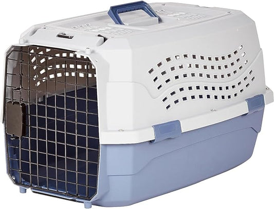 Amazon Basics 2-Door Top-Load Hard-Sided Dogs, Cats Pet Travel Carrier, Gray & Blue, 22.8"L x 15.0"W x 13.0"H-PawvioPets