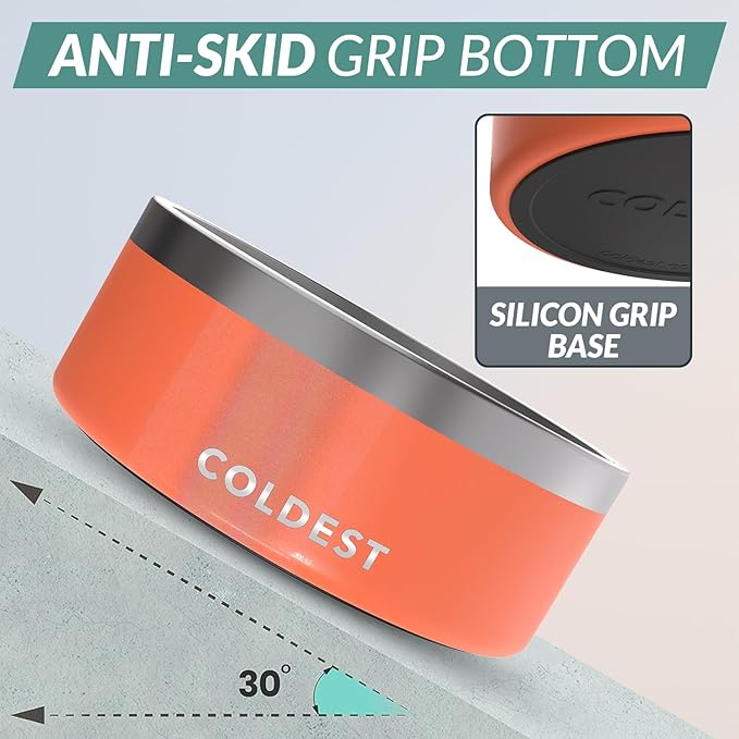 Coldest Dog Bowl - Anti Rust Metal, Non Slip, 3 Layers Insulated Stainless Steel Dog Bowls - Spill Proof & Heavy Duty - Water Bowl for Dogs, Cats & Pets, Dish Washer Safe (100 oz, Candy Red Glitter)-PawvioPets