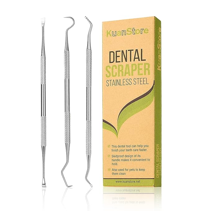 Dental Tools, 3 Pack Teeth Cleaning Tools Stainless Steel Dental Scraper, Pick Hygiene Set for Dentist, Personal Using, Family Oral Care, Pets, Cat, Dog - Tooth Tartar Plaque Scraper Remover-PawvioPets