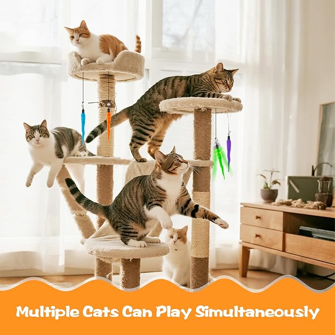 10PCS Cat Worm Toy, Cat Wand Attachment Fuzzy Worm Toys Refill with 1PCS Black String for Wand Replacement, Interactive Cats Kittens Toys for Indoor-PawvioPets