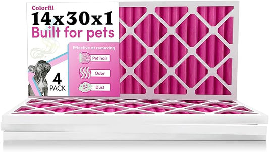 Colorfil 14x30x1 Air Filter (4-Pack) | Made in the USA | Color Changing | Remove Cat and Dog Odor | MERV 8 for Pet Hair Dander and Dust | 13.75"x29.75"x0.75" Exact Size-PawvioPets