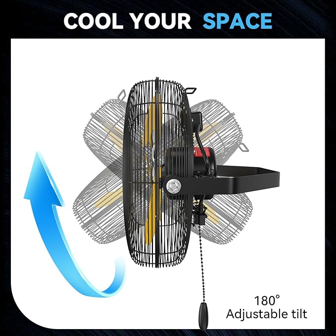 12 IN High Velocity Wall Mount Fan, 3 Speed Industrial Wall Fan with Sealed Motor, 2500 CFM Adjustable Air Circulator for Garage, Commercial, Greenhouse, Warehouse & Gazebo Use, UL Listed-PawvioPets