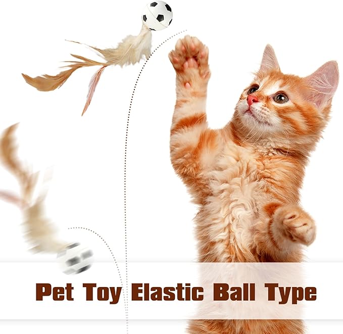 6 Pcs Feather Ball Cat Toy,Interactive Feather Bouncy Ball Toy Set for Cats,Mini and Elastic,Suitable for Pets to Play Indoors and Outdoors-PawvioPets