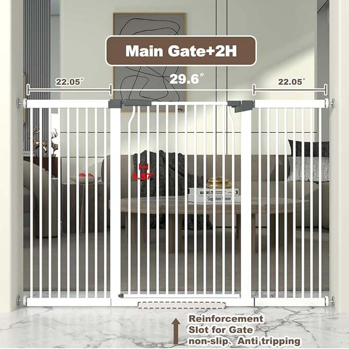 41" Extra Tall and Wide Baby Gate, 74.2-76.7'' Wide Pet Cat Gate for Doorway, Extra Wide Pressure Mounted Child Door with Expansion Kit, Metal Safe Gate, Tall Dog Gate, White-PawvioPets