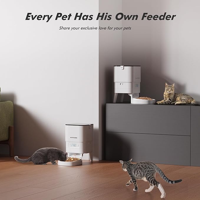 Automatic Cat Feeder - Nityers 4L Timed Cat Dry Food Dispenser, Programmable Portion Size,1-6 Meals Per Day, Dual Power Supply, Detachable Washable, Auto Pet Feeder for Cats and Small Dogs-PawvioPets