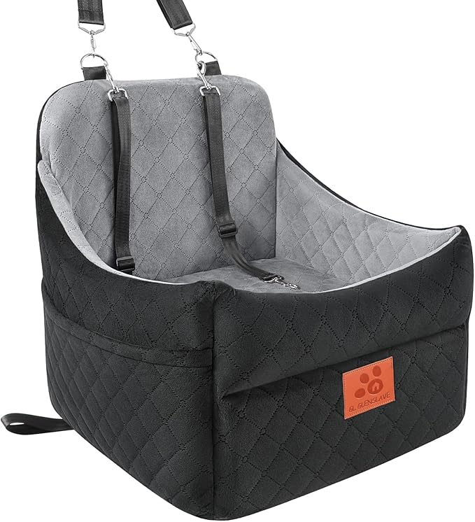 Dog Car Seat for Small/Medium Dogs, Dog Booster Car Seats with Thick Cushion for Dogs Under 35lbs, Detachable Washable Pet Car Seat with Storage Pockets, 2 Safety Belts(Black/Grey)-PawvioPets