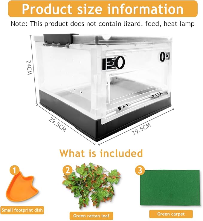 Foldable Reptile Terrariums Kits with Plant, Feeding Bowl, Carpet, Easy to Carry, Easy to Move with Wheels, Heat-Resistant Material, Suitable for Lizard Tortoise Leopard Gecko (Black)-PawvioPets