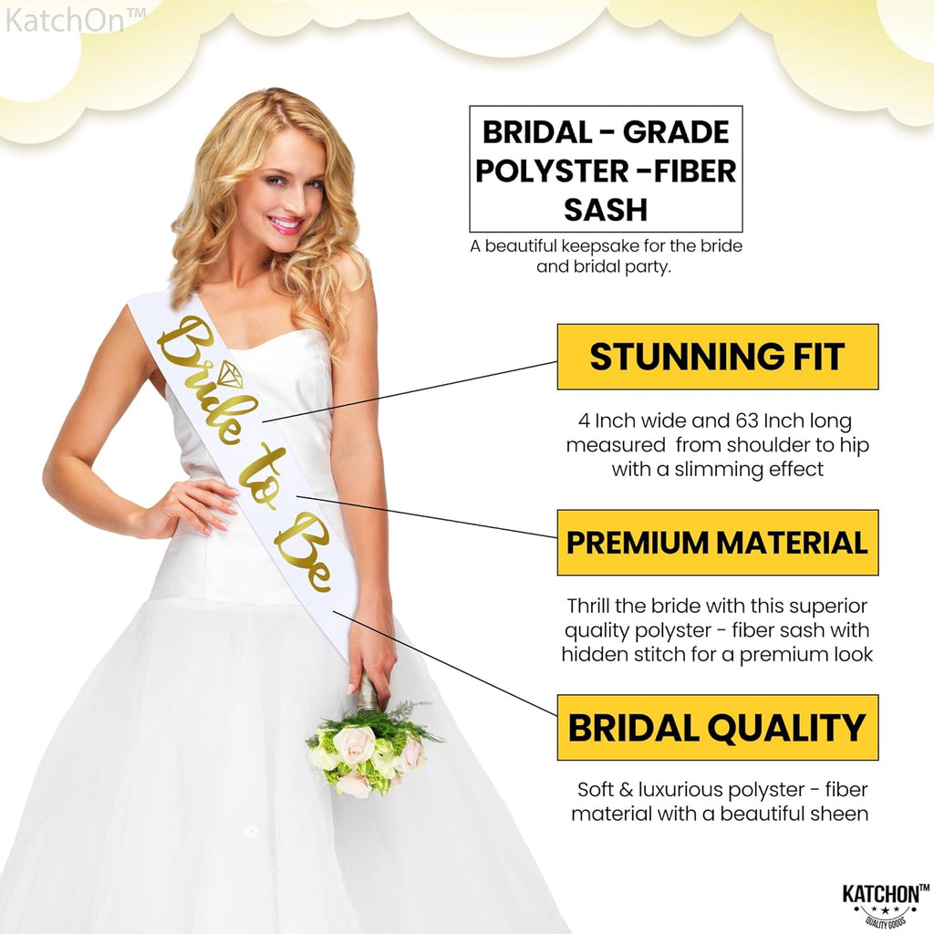 KatchOn, Gold Bride To Be Sash and Headband - Pack of 2 | Bachelorette Sash and Crown for Gold Bachelorette Party Decorations | Bride sash for Bridal Shower Decorations