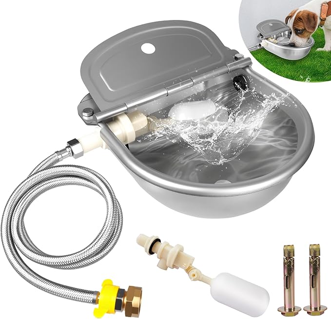 Automatic Water Dispenser for Dogs, Auto Dog Waterer for Outdoor, Stainless Steel Water Bowl Dispenser for Livestock Waterer,Chicken Water System, Dog Water Bowl Fit 3/4'' GHT Faucet-PawvioPets