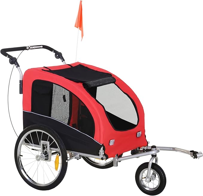 Aosom Dog Bike Trailer 2-in-1 Pet Stroller with Canopy and Storage Pockets-PawvioPets