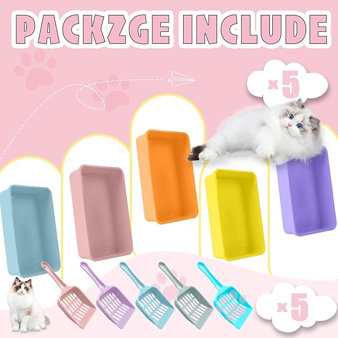 5pcs Kitten Litter Box,Open Small Cat Litter Box with 5 Scooper,Portable Small Litter Pan Low Entry Shallow Plastic Travel Toilet Litter Tray Cat Waste Tray for Small Pet Rabbit Guinea Pig Newborn Cat-PawvioPets