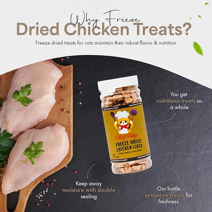 Freeze-Dried Chicken Liver Treats for Cats & Dogs – 100% Human Grade, Single Ingredient, High-Protein, Healthy Snack – No Additives or Preservatives – 1.7oz - Inspected & Tested in USA-PawvioPets