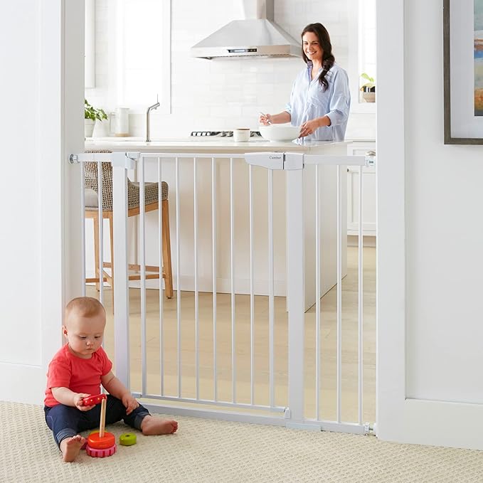 Cumbor 36" Extra Tall Baby Gate for Dogs and Kids with Wide 2-Way Door, 29.7"- 46" Width, and Auto Close Personal Safety for Babies and Pets, Fits Doorways, Stairs, and Entryways, White-PawvioPets
