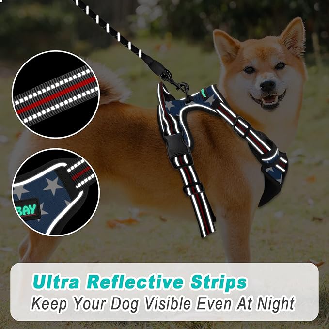 BARKBAY No Pull Dog Harness Large Step in Reflective Dog Harness with Front Clip and Easy Control Handle for Walking Training Running(Star,L)-PawvioPets