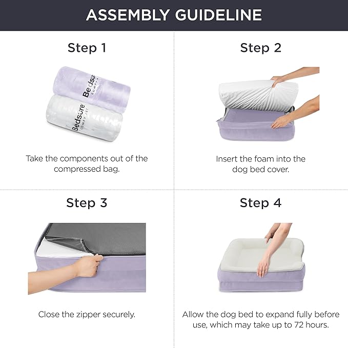 Bedsure Orthopedic Dog Beds Large Sized Dog - Washable Large Dog Cat Bed Waterproof, Comfort Dogs Couch Sofa with Washable Removable Cover, Pet Bed with Nonskid Bottom, Lavender, 35"-PawvioPets