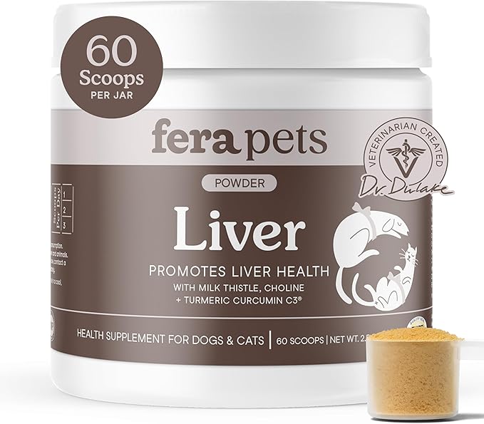 Fera Pets Liver Supplement for Dogs & Cats with Milk Thistle, Choline & Turmeric - Organic Botanicals - Enhances Liver Function, Immunity, Detoxification, & Metabolic Function - Powder - 60 Scoops-PawvioPets