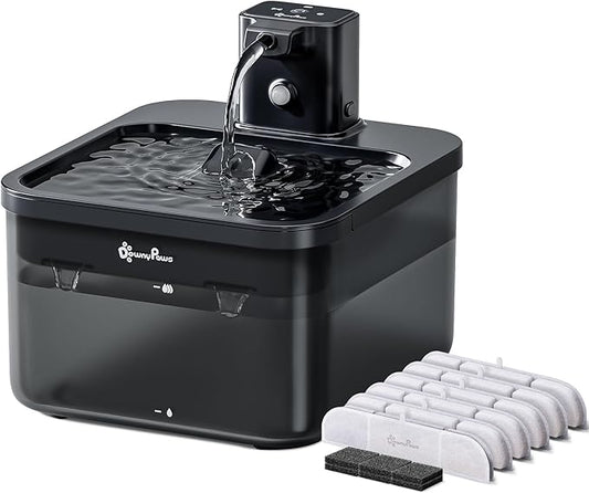 DownyPaws Battery Operated Cat Water Fountain, 84oz/2.5L Fursink Wireless Cat Waterer Fountain with Motion Sensor, BPA-Free, Black with 6 Filters-PawvioPets