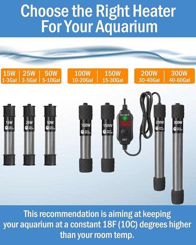 AquaMiracle Adjustable 150W Aquarium Heater Submersible Fish Tank Heater Super Short Aquarium Heater with LED Digital Display Thermostat, for Tanks 15-30 Gallons-PawvioPets