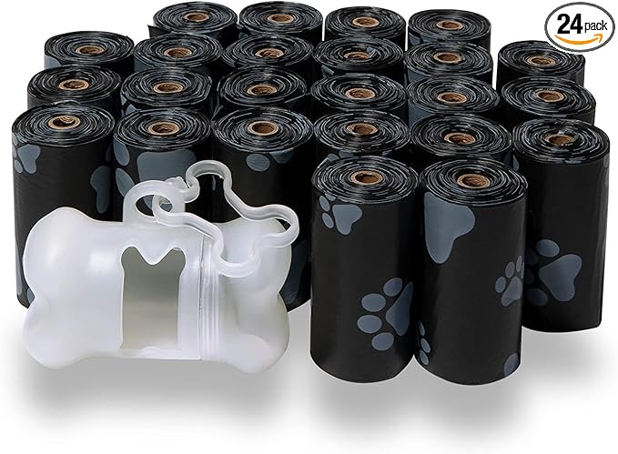 Best Pet Supplies Dog Poop Bags (360 Bags) for Waste Refuse Cleanup, Doggy Roll Replacements for Outdoor Puppy Walking and Travel, Leak Proof and Tear Resistant, Thick Plastic - Black-PawvioPets