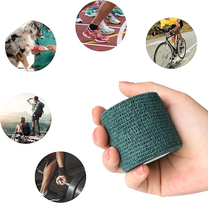 9 Pack 2" x 5 Yards Self Adhesive Bandage Wrap Self Stick Wrap for Ankle, Wrist, Finger, Sports, Breathable Cohesive Vet Tape for Pets (Dark Green)-PawvioPets