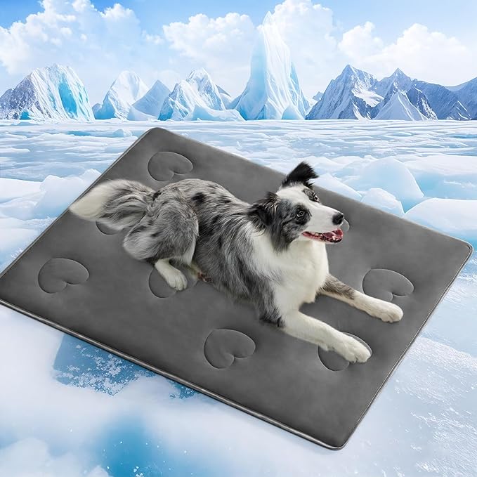 Cooling Blanket for Dogs, Lightweight & Durable Dog Cooling Mat, Q-MAX>0.45 Soft Breathable Pets Comforter for Couch, Bed & Car Essential - Dark Grey 30x40 Inches-PawvioPets
