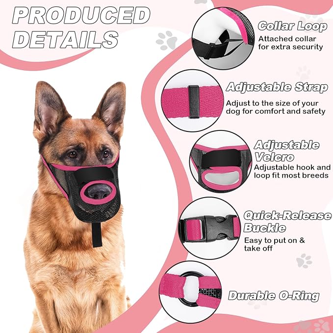 Dog Muzzle, Soft Air Mesh Muzzle for Small Medium Large Dogs Anti Biting Barking Chewing Scavenging, Breathable Adjustable Loop Pets Muzzle with Front Opening Design Allows Panting Drinking (Pink,XL)-PawvioPets