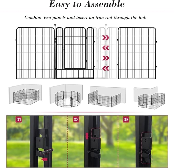 Dog Playpen Outdoor 40 inch 16 Panels Indoor Dog Pen for Large/Medium/Small Dogs Rustproof Metal Dog Fence Outdoor for Yard, Puppy Playpen with Door Portable Pet Fence for RV Camping Yard-PawvioPets