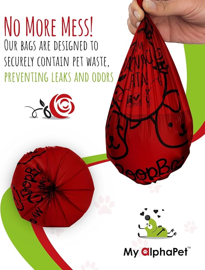 Compostable Dog Poop Bags, Cornstarch Eco-Friendly, HOME COMPOST NF T 51-800, 120 Count, Large Size Bag 9x13 Inches, 8 Unscented Refill Rolls, Leak-proof, Plantbased, GM-Free Corn (Red)-PawvioPets