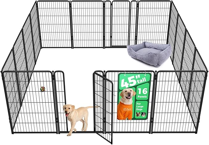 FXW Homeplus Unleashed Indoor Dog Playpen - Stress-Free and Safe Play, Heavy Duty 45 Inch 16 Wire Panels Dog Pen for Large Dogs, Black│Patented-PawvioPets