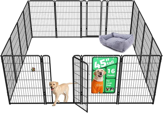 FXW Homeplus Unleashed Indoor Dog Playpen - Stress-Free and Safe Play, Heavy Duty 45 Inch 16 Wire Panels Dog Pen for Large Dogs, Black│Patented-PawvioPets