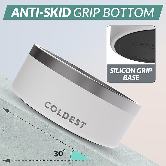 Coldest Dog Bowl - Anti Rust Metal, Non Slip, 3 Layers Insulated Stainless Steel Dog Bowls - Spill Proof & Heavy Duty - Water Bowl for Dogs, Cats & Pets, Dish Washer Safe (100 oz, Epic White)-PawvioPets
