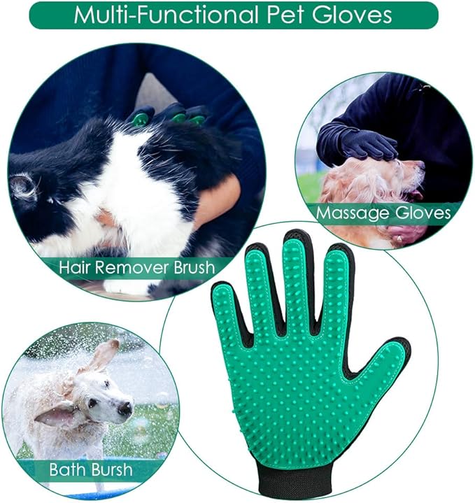 DELOMO Pet Hair Remover Gloves, 255 Tips, Deshedding Glove for Dog and Cat, Gentle De-Shedding Glove Brush, Green, 2 Count-PawvioPets