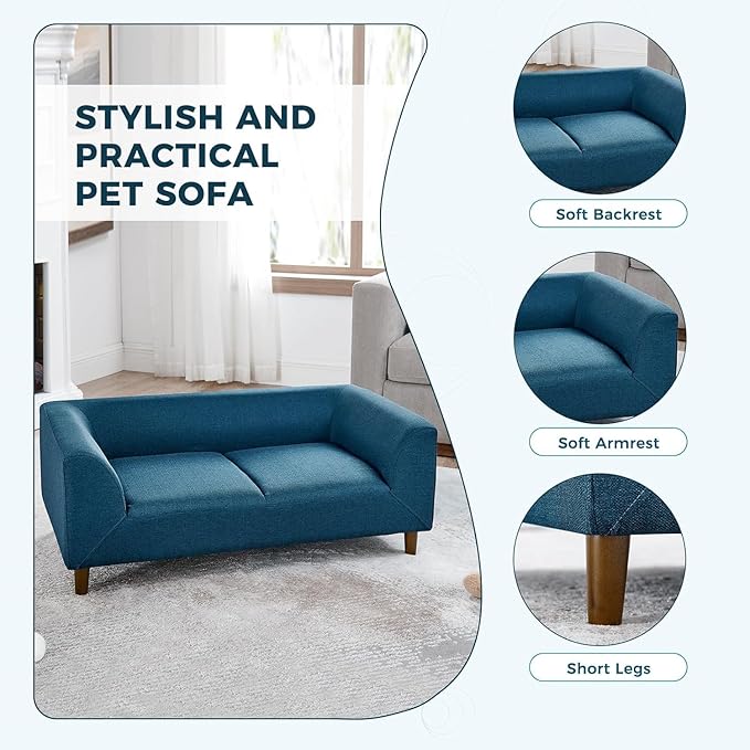 Dog Sofa Couch for Medium to Large Dogs, Memory Foam Dog Sofa Bed, Modern Elevated Pet Couch Bed with Wooden Legs, Light Grey-PawvioPets