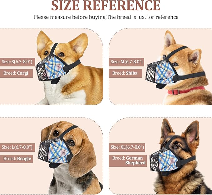 Dog Muzzle for Small Large Dogs - Soft Nylon Basket Muzzle with Adjustable Strap, Breathable Mesh Design Prevents Biting Chewing Licking Eating - Ideal for Training, Grooming & Vet Visits (Blue, M)-PawvioPets