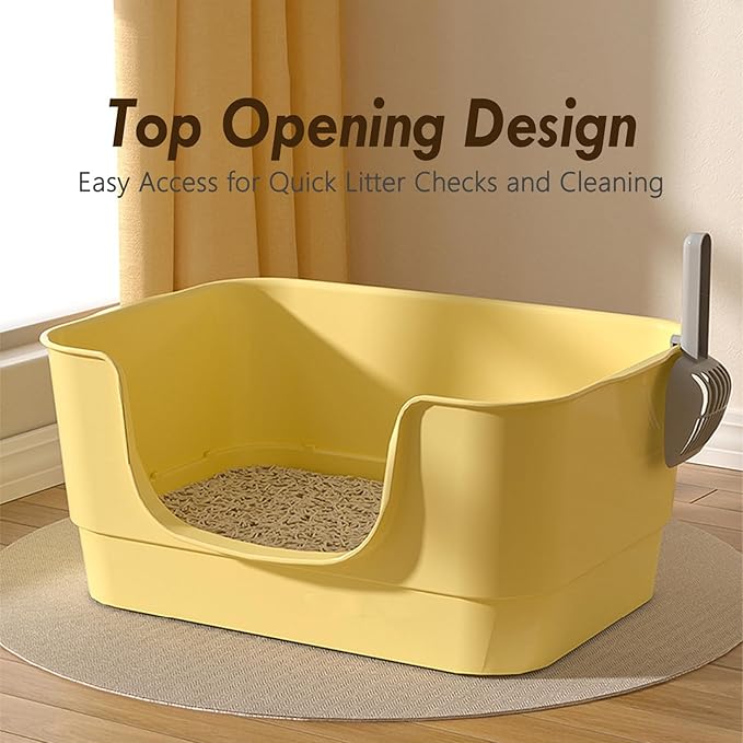 Extra Large Cat Litter Box with High Sides,23.23"×16.34"×8.46",Jumbo Kitty Litter Box with Low Entry,XL Cat Boxes for Indoor Cats,Easy to Clean,Anti-Splashing (Yellow)-PawvioPets