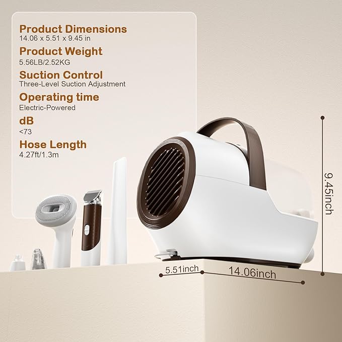 Dog Grooming Vacuum, Dog Grooming Kit with Pet Clipper Nail Grinder, 3 Suction Modes Dog Brush Vacuum with 6 Pet Grooming Tools (Coffee)-PawvioPets