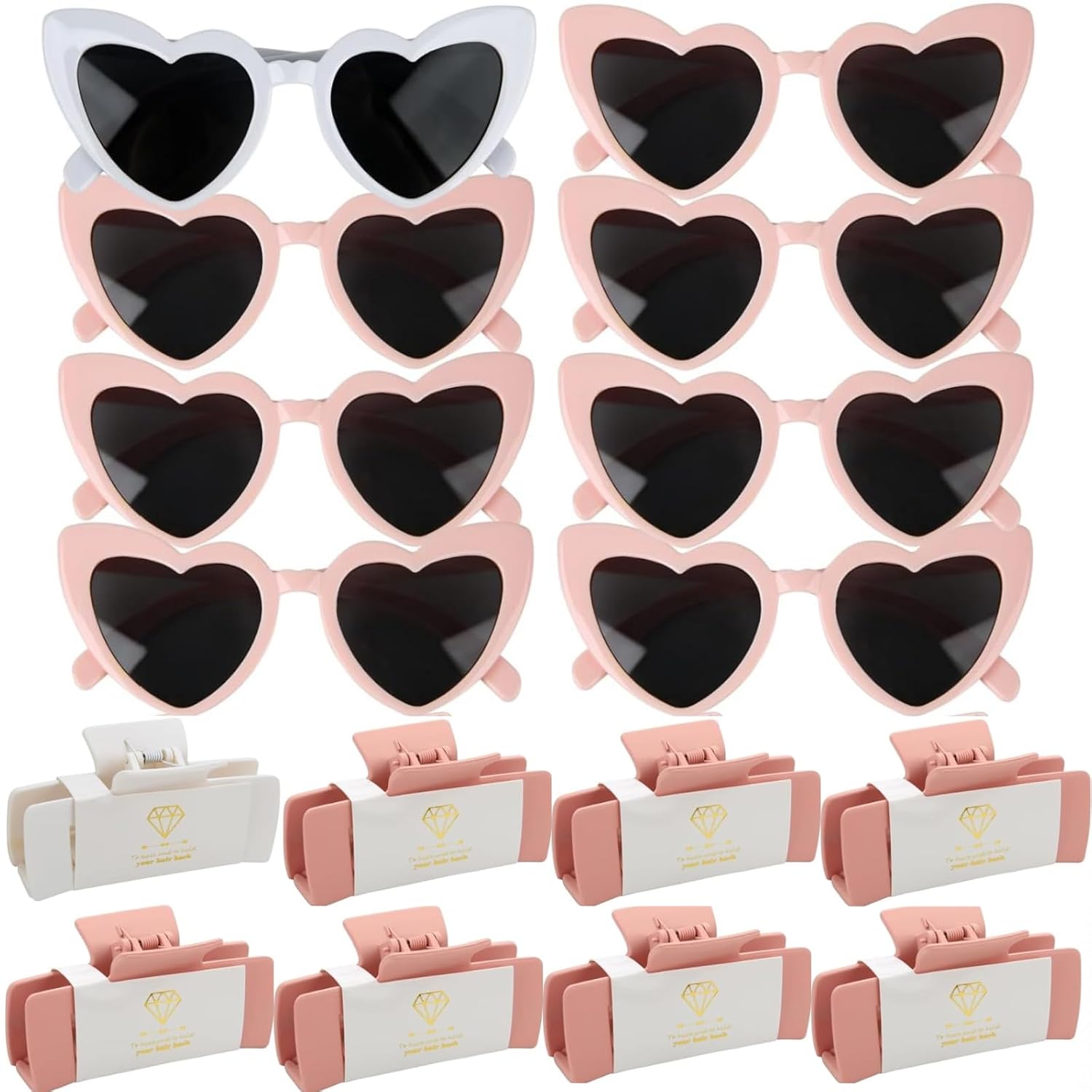 16pcs Bridesmaid Proposal Gifts 4.1inch square Matte Bachelorette Claw Clips Sunglasses set of 12 Girls Trendy Cute Hair Clips for Wedding Party Favors (White&Pink16pcs)